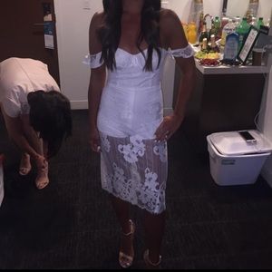 Lace dress with romper short and overlay skirt